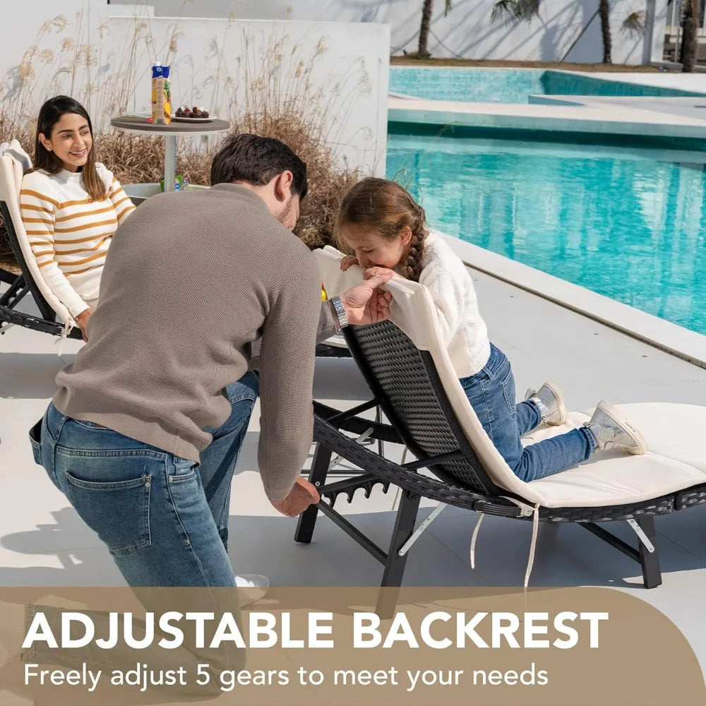 Ljustra Patio Chaise Lounge Set Outdoor Rattan Adjustable 3 Pieces