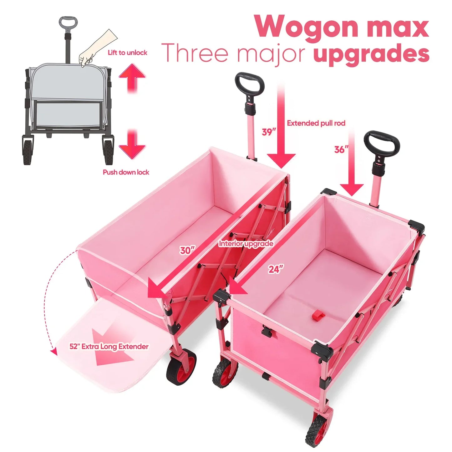 Ljustra 52 Inch Extender Folding Collapsible Wagon 330LBS Heavy Duty