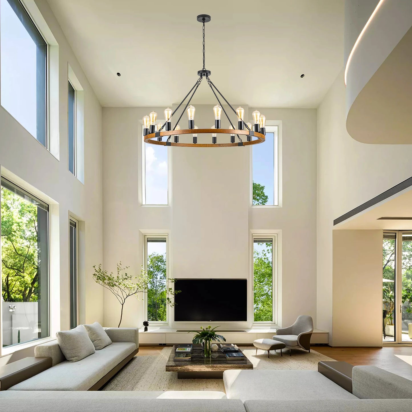 Wood Wagon Wheel Chandelier Rustic Farmhouse 16-Light Pendant Light