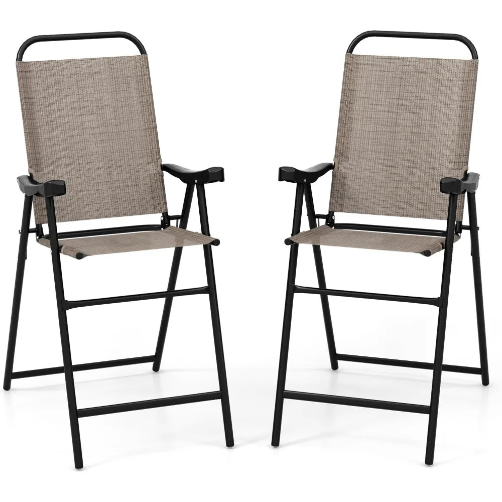 2 Pieces Folding Patio Bar Chairs Outdoor High Top Metal Frame