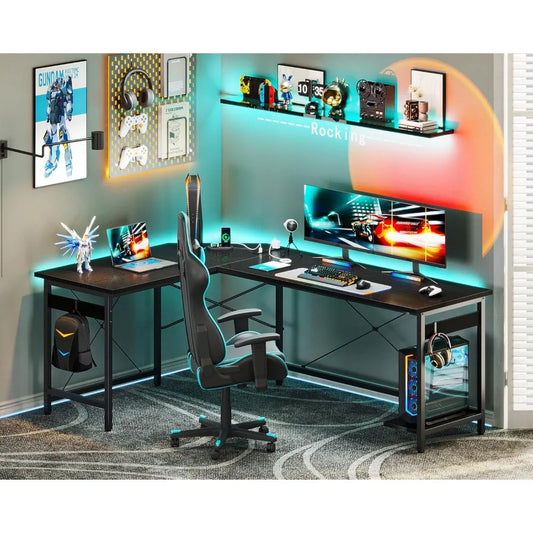 L Shaped Gaming Desk with USB Outlets Corner Computer Desk Home Office