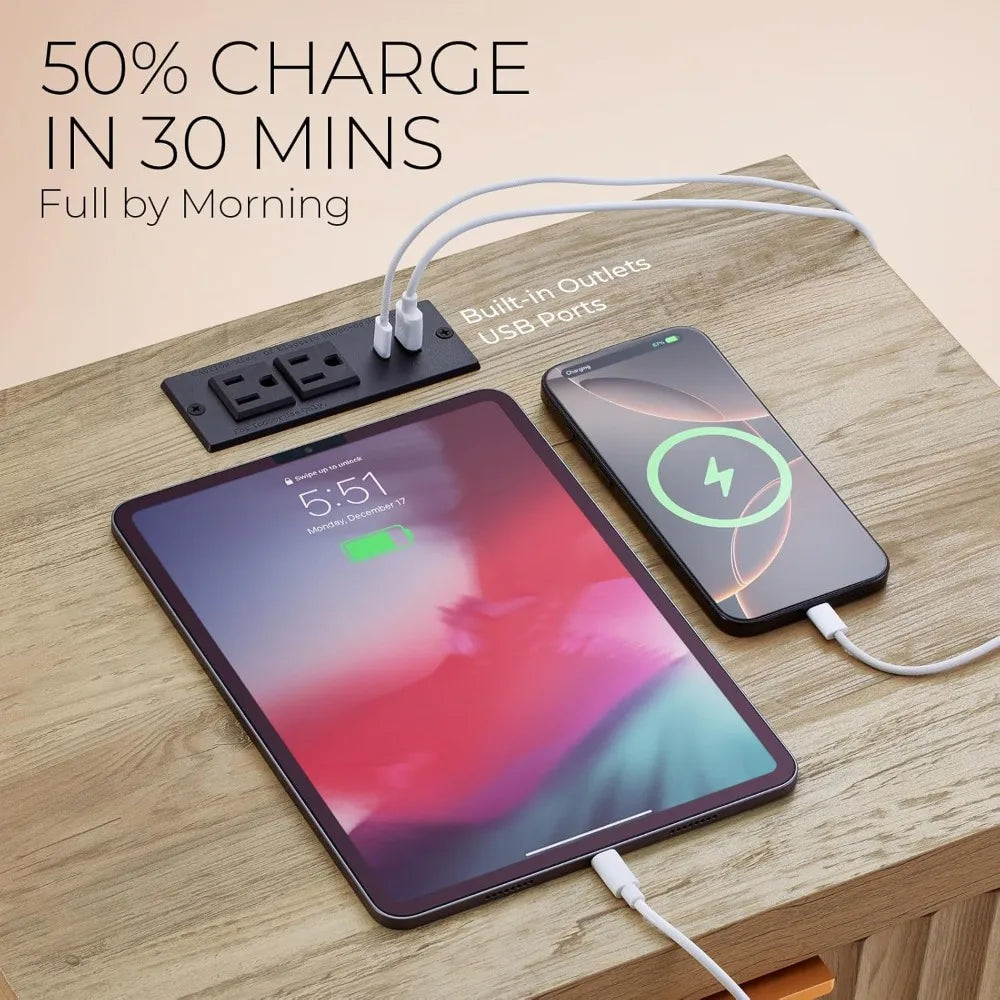 Nightstand Set of 2 Fluted Modern End Tables with Charging Station