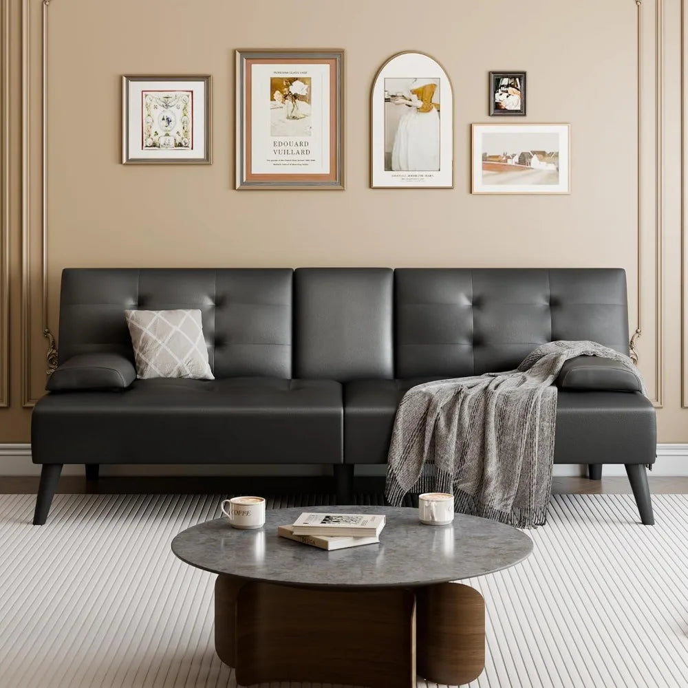 Ljustra Folding Futon Sofa Bed Adjustable Lounge Chair 3 Angles 2 Cup Holders