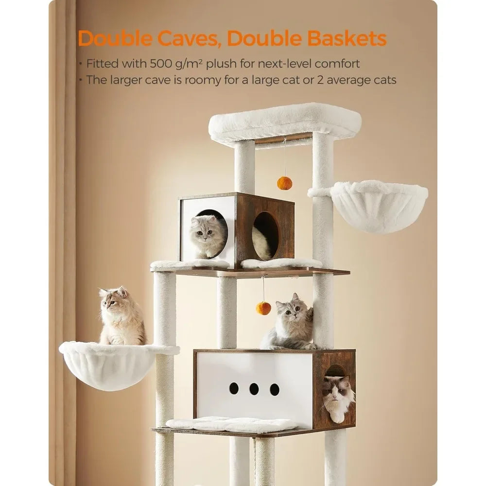 Ljustra 77.5 Inch Tall Modern Cat Tree Multi-Level Cat Tower for Cats