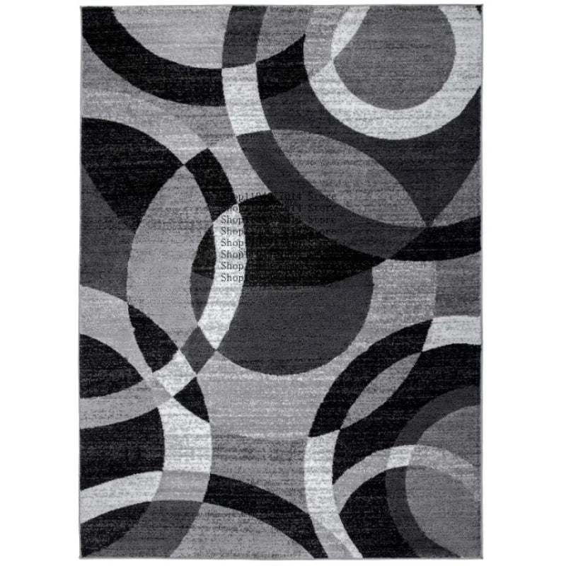 Gray Contemporary Abstract Circle Rug Non-Slip Soft Washable Carpet