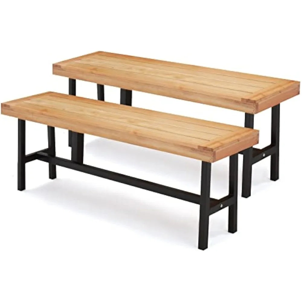 Outdoor Dining Bench Set of 2 Wooden Picnic Benches for 6 People