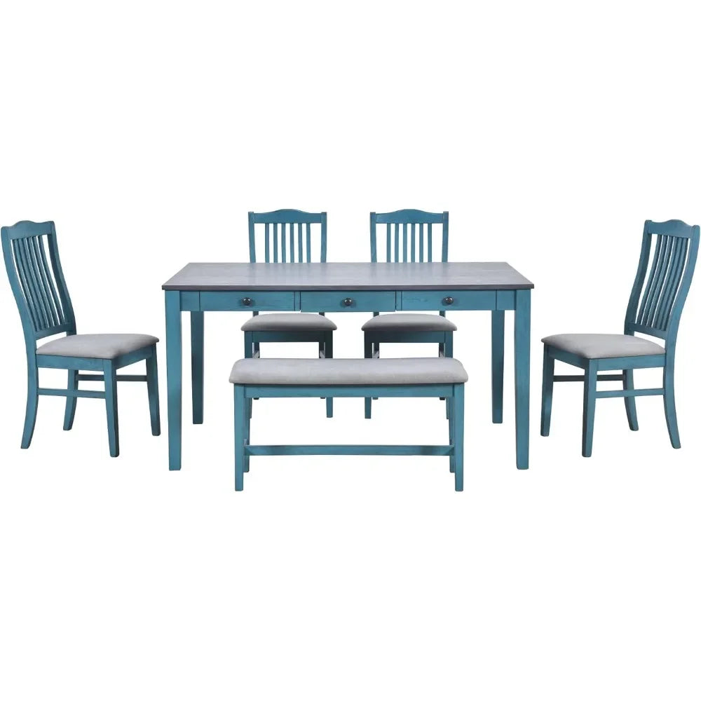 6 Piece Kitchen Table Set with Bench and Chairs Farmhouse Dining Set