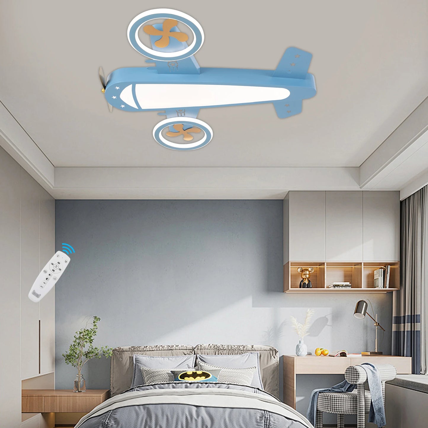 Dimmable Remote Control LED Ceiling Light Fixture with Fans for Bedroom