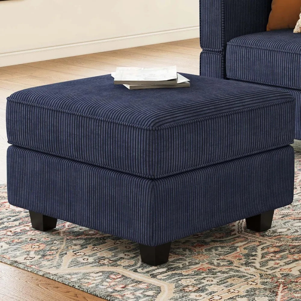 Corduroy Square Modular Storage Ottoman for Sectional Sofa Foot Stool
