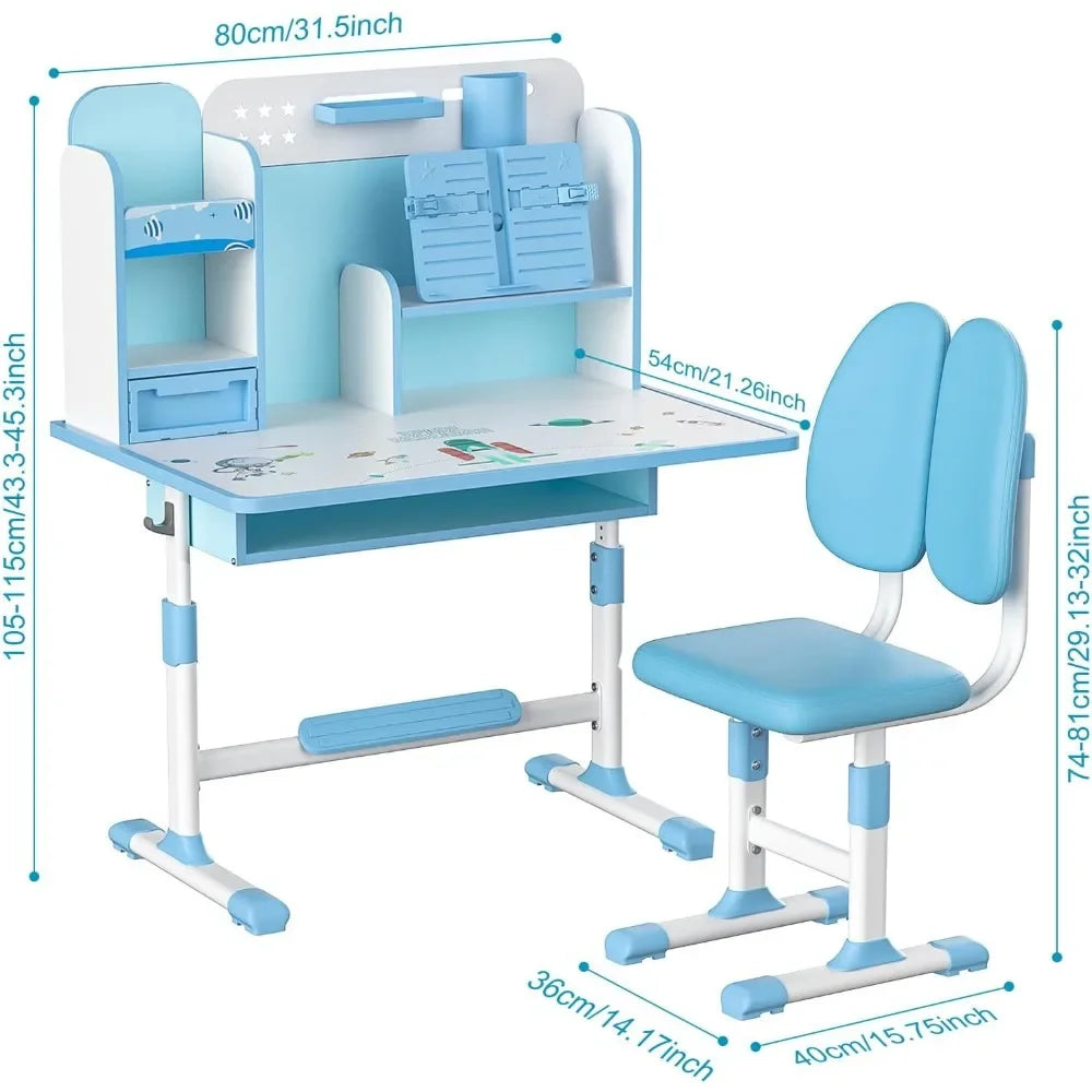 Kids Desk and Chair Set Adjustable Height with Storage for Learning