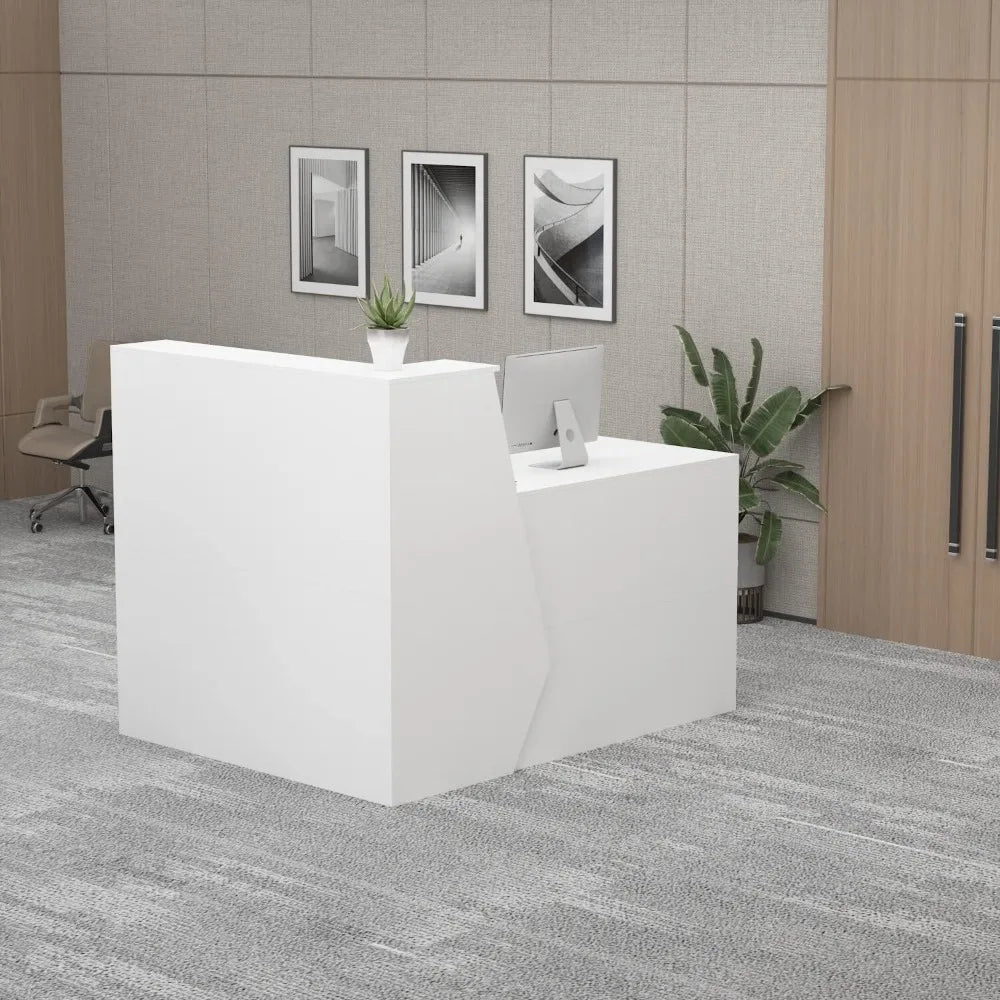 L-Shaped Reception Desk with Lockable Storage Modern Scandinavian MDF