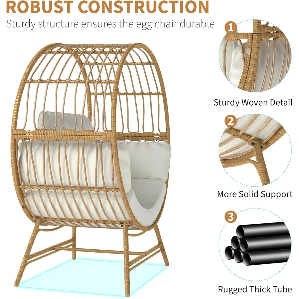 Egg Chair Oversized Rattan Wicker Indoor Outdoor Lounge 350LBS Capacity