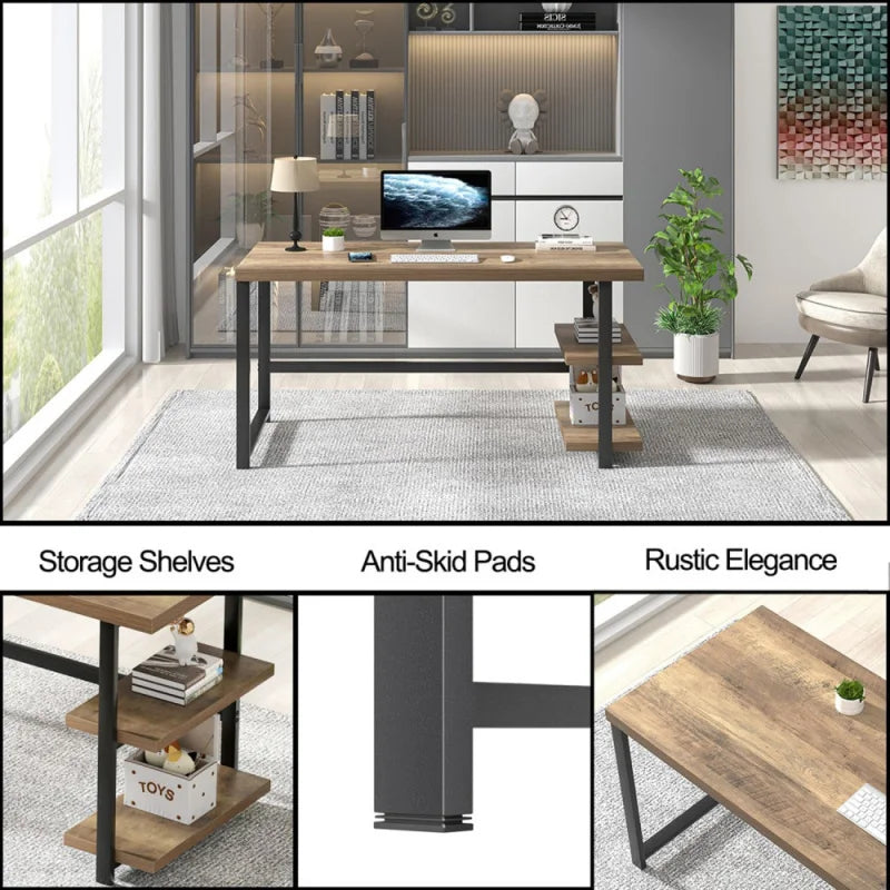 Modern L Shape Computer Desk with Storage Shelves for Home Office