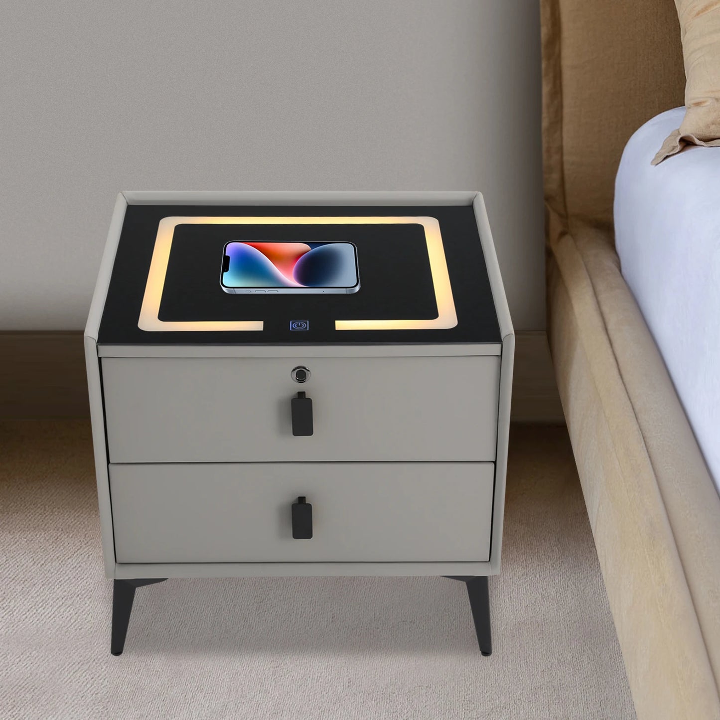 Smart Bedside Table with Bluetooth Speaker USB Wireless Charging and Light