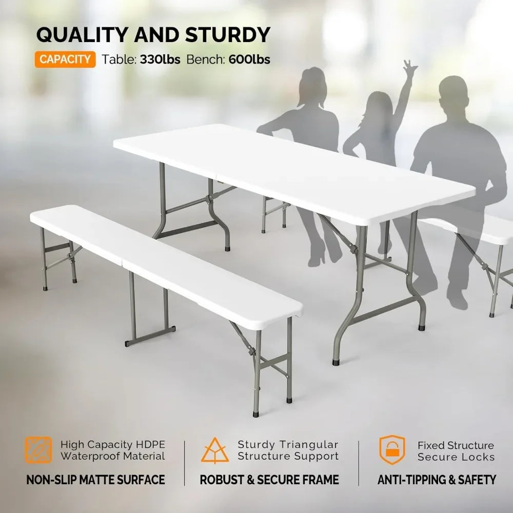 3-Piece Folding Picnic Table Set with 2 Benches for Outdoor Use