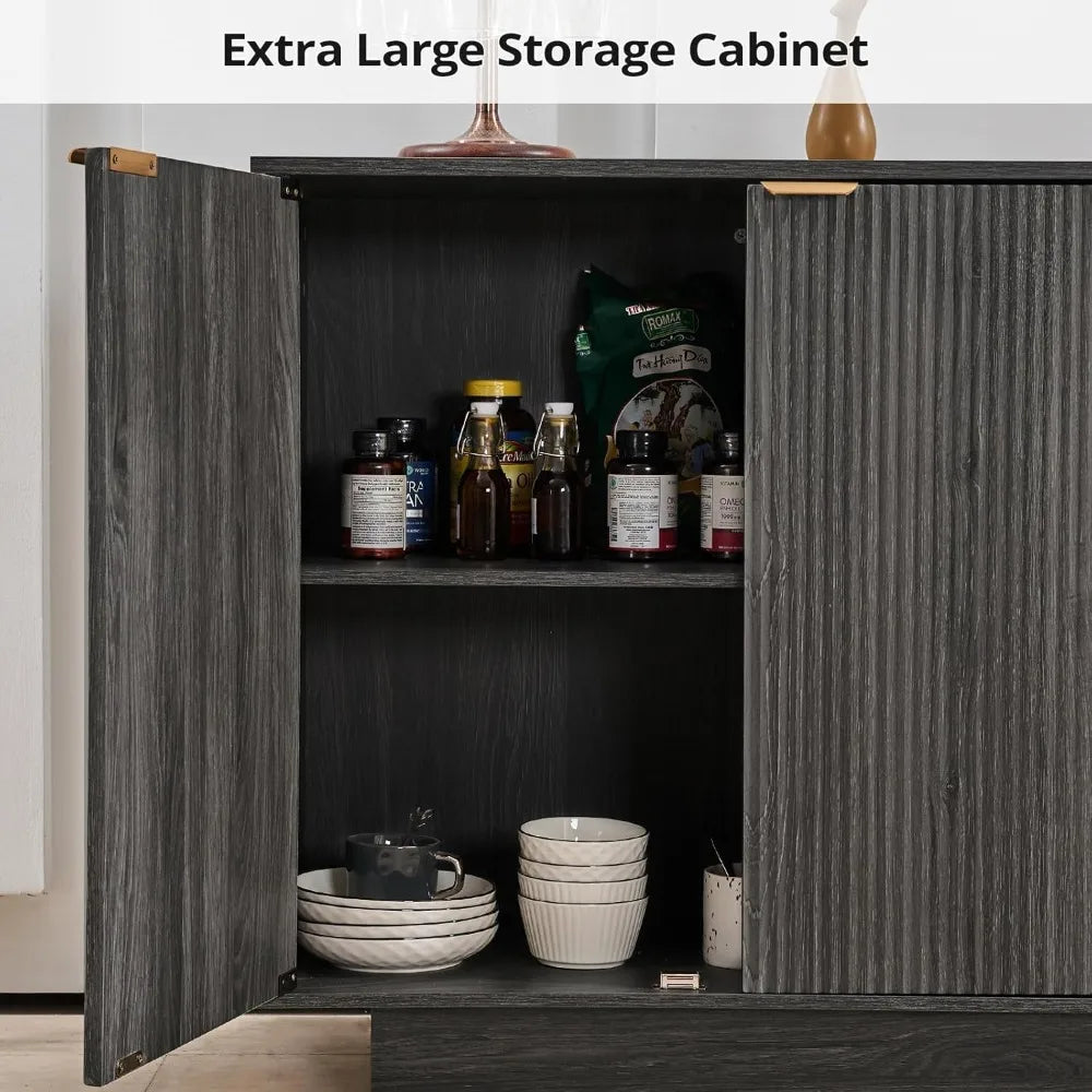 55 Inch Large Fluted Sideboard Buffet Cabinet Modern Storage Table