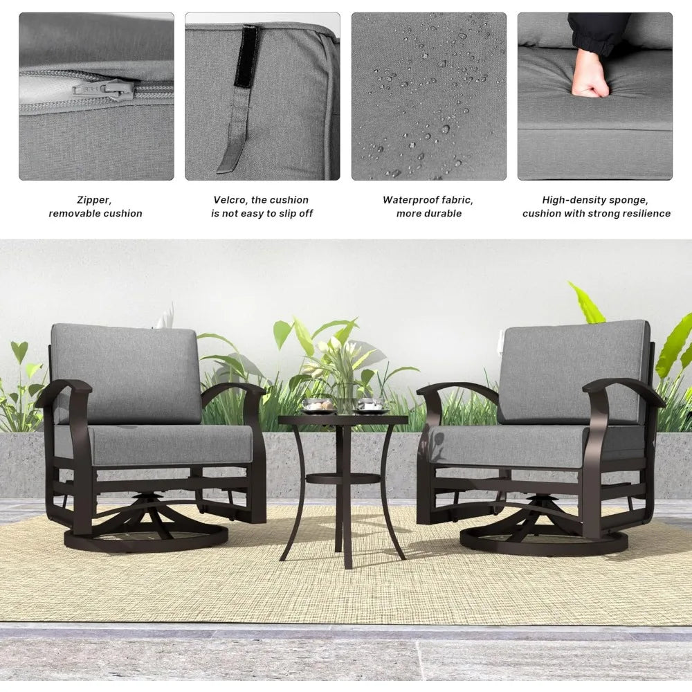 3 Pieces Outdoor Patio Furniture Set Aluminum Rocking Chair Swivel Gliders