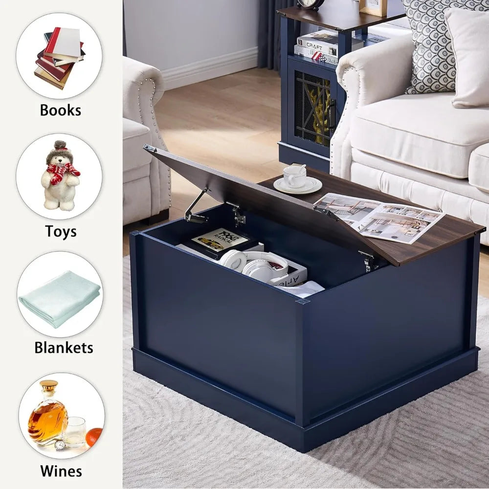 Wood Coffee Table with Storage Lift Top Rustic Center Table for Living Room