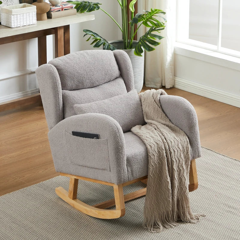 Modern High Backrest Rocking Chair with Pockets for Living Room Use