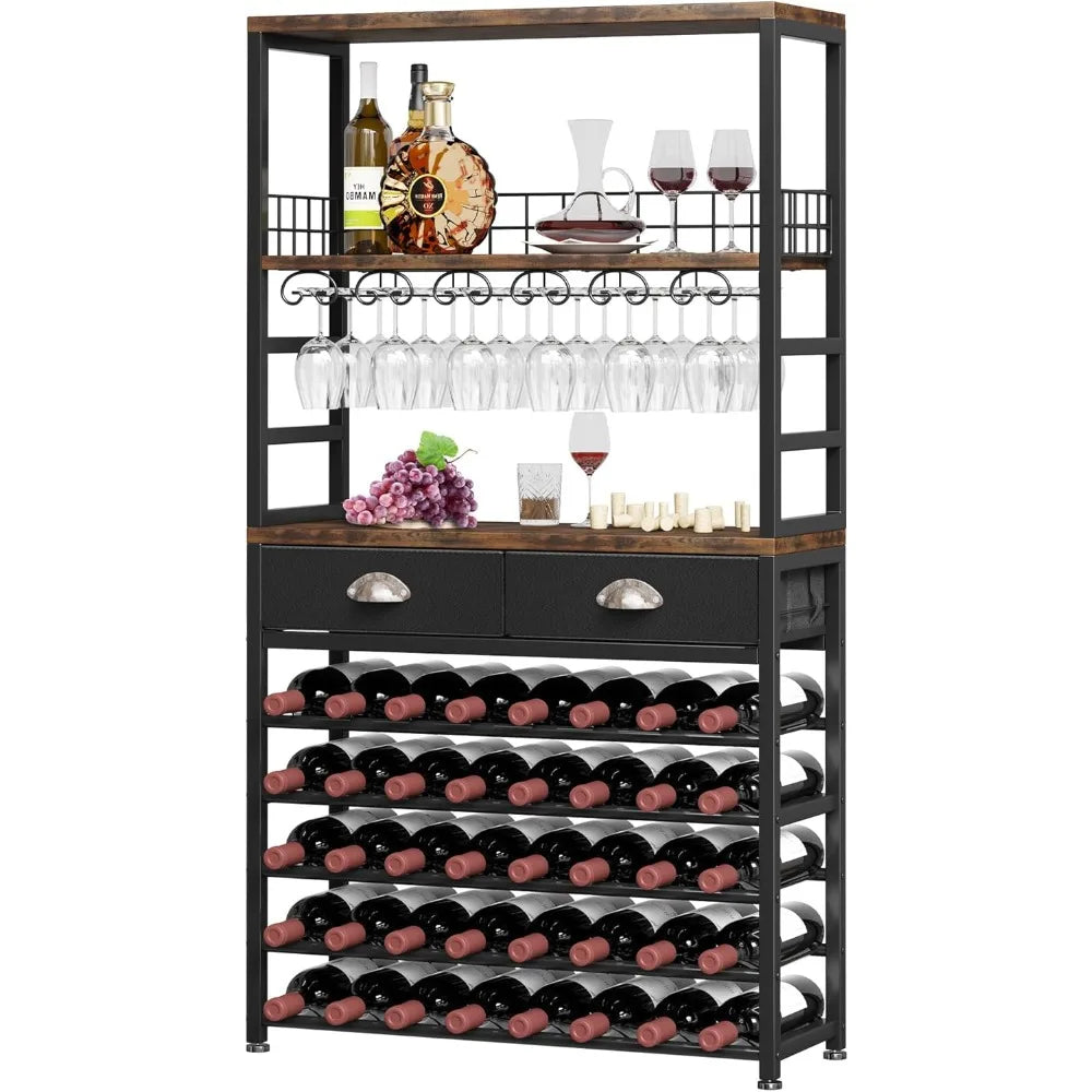 Bar Cabinet with Storage Wine Rack Freestanding 6-Tier Home Bar Furniture