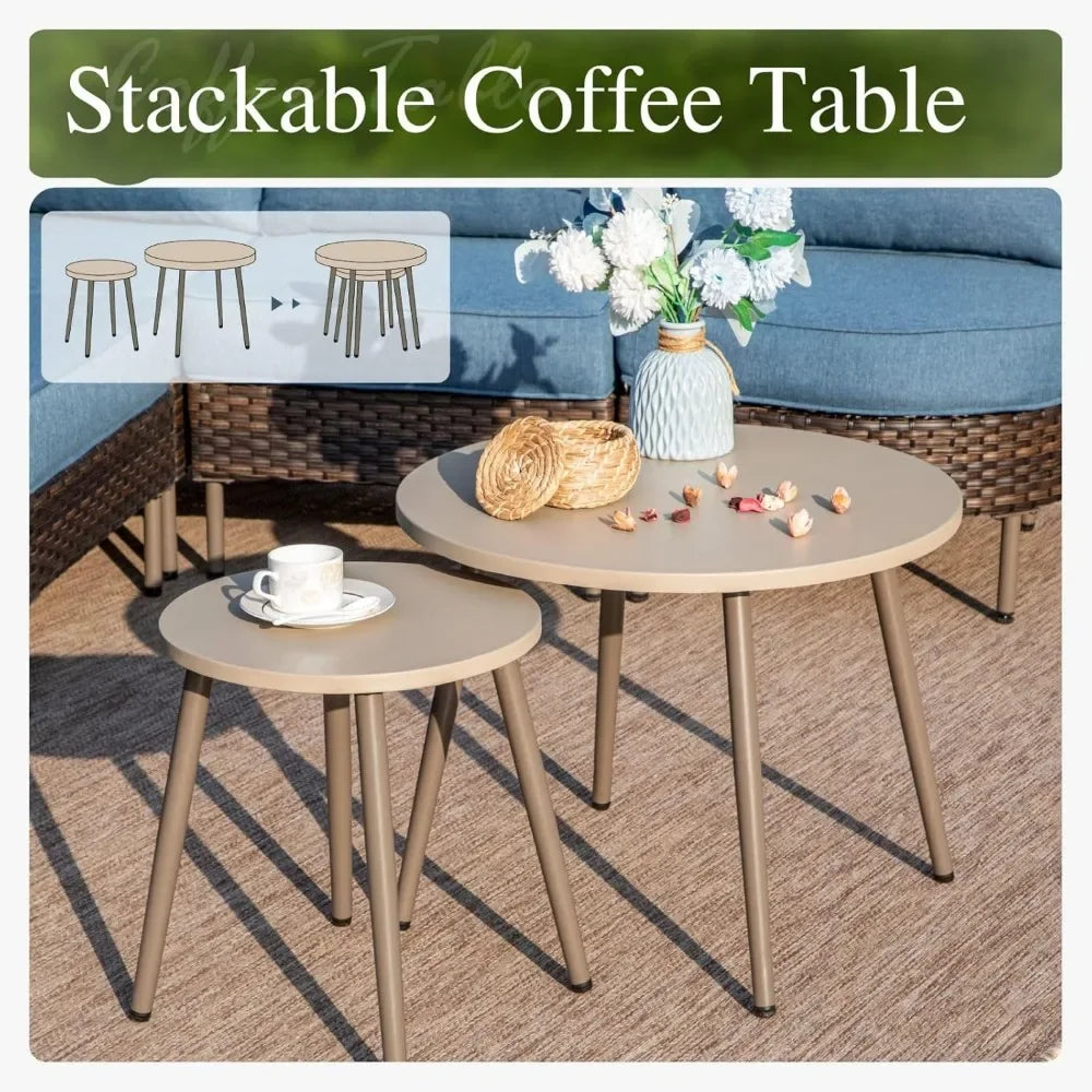 L-Shaped Outdoor Wicker Sectional Sofa Set with Coffee Table for 4