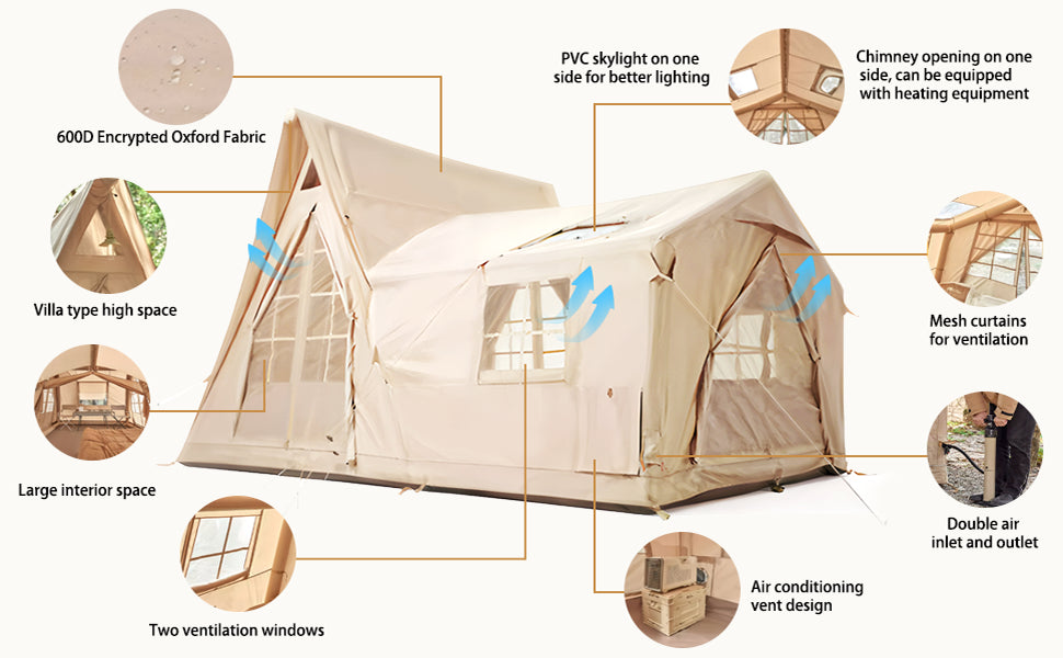 Large Inflatable Tent for 8-10 Person Instant Setup Waterproof Cabin