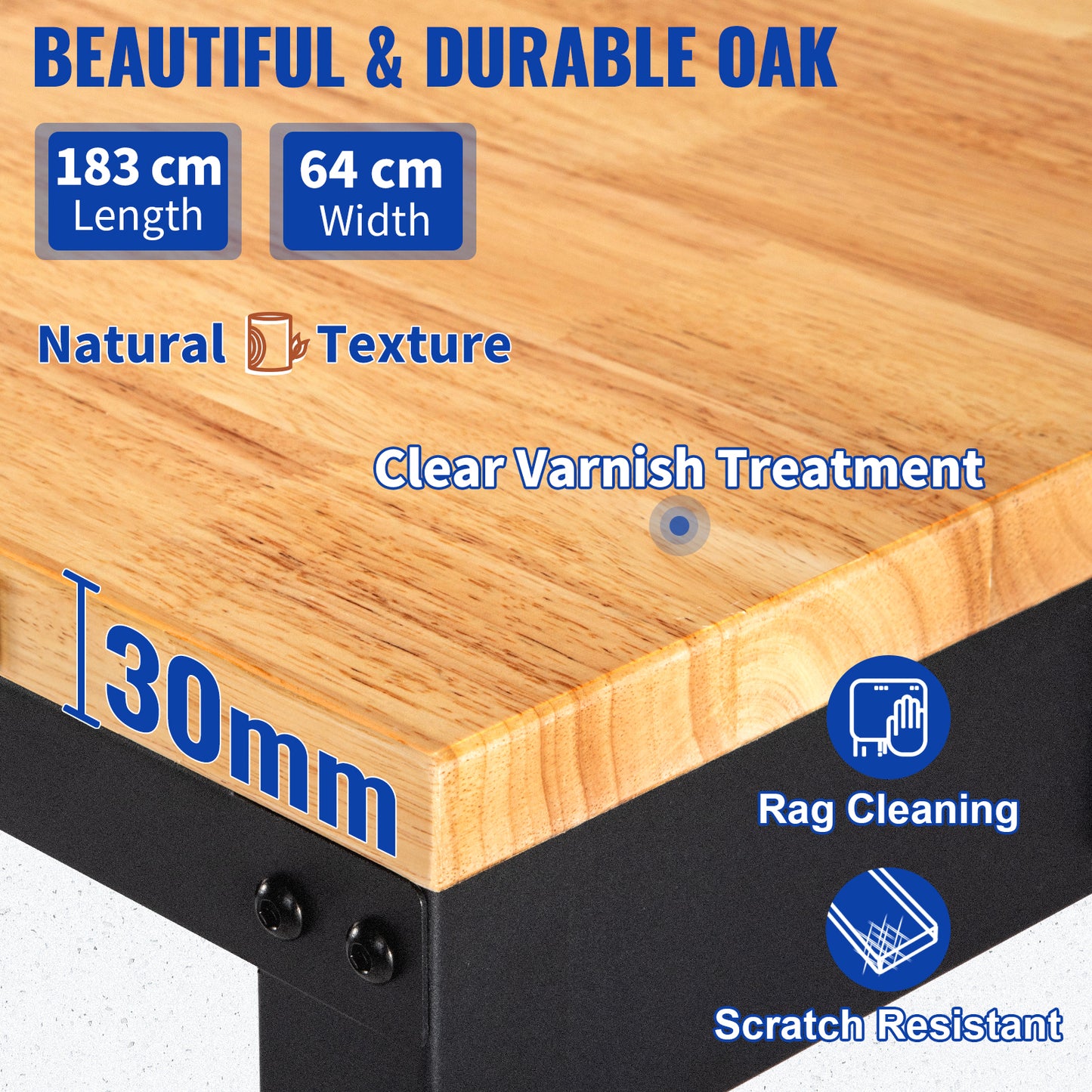 Ljustra Adjustable Height Oak Wood Workbench 900KG Capacity for Workshop