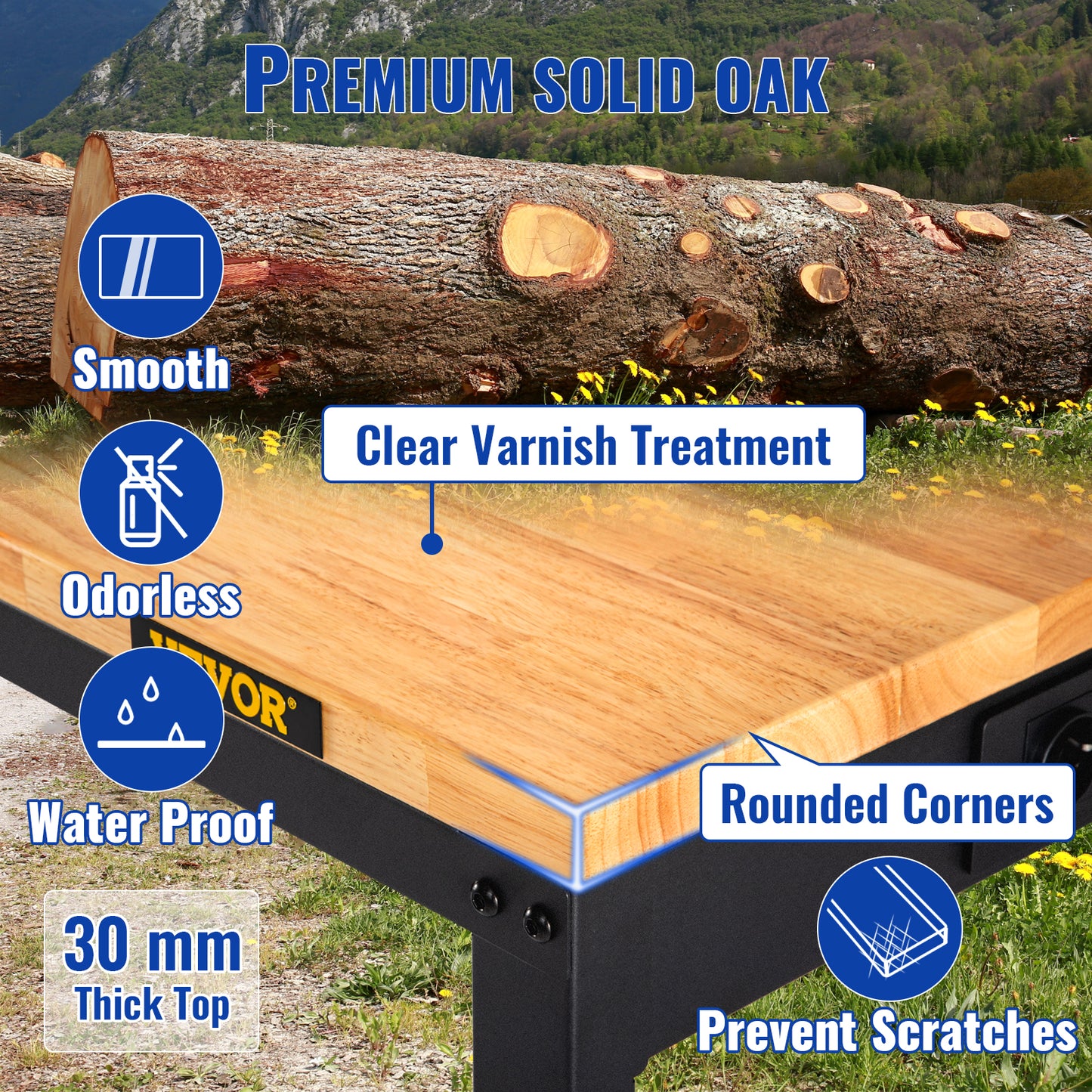 Ljustra Adjustable Height Oak Wood Workbench 900KG Capacity for Workshop