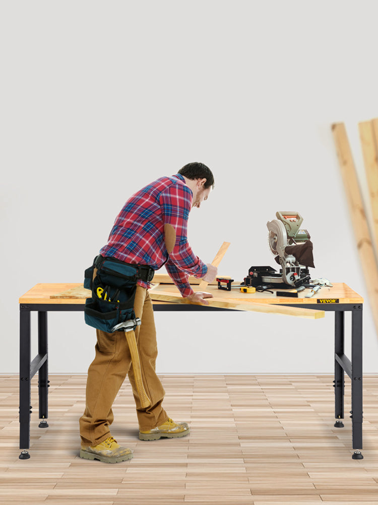 Ljustra Adjustable Height Oak Wood Workbench 900KG Capacity for Workshop