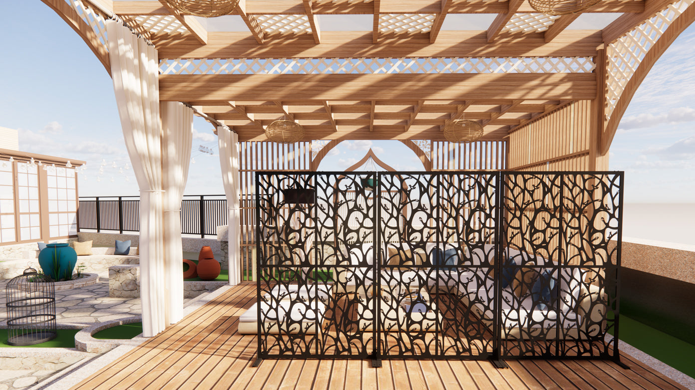 Black Metal Privacy Screen 3.8ft x 6ft Outdoor Indoor Room Divider