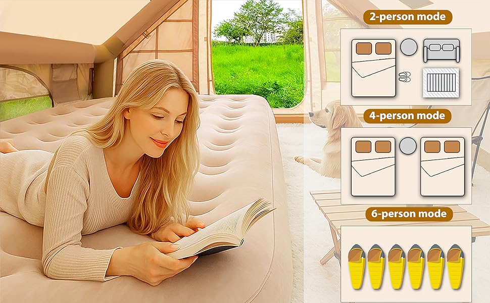 9.8x7 Inflatable Camping Tent 4-6 Person All-Season Blow Up Tent