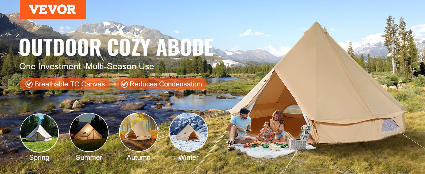 Ljustra Canvas Bell Tent 5m Yurt Tent for 8 People Camping Stove