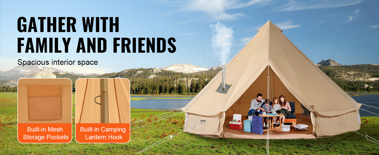 Ljustra Canvas Bell Tent 5m Yurt Tent for 8 People Camping Stove