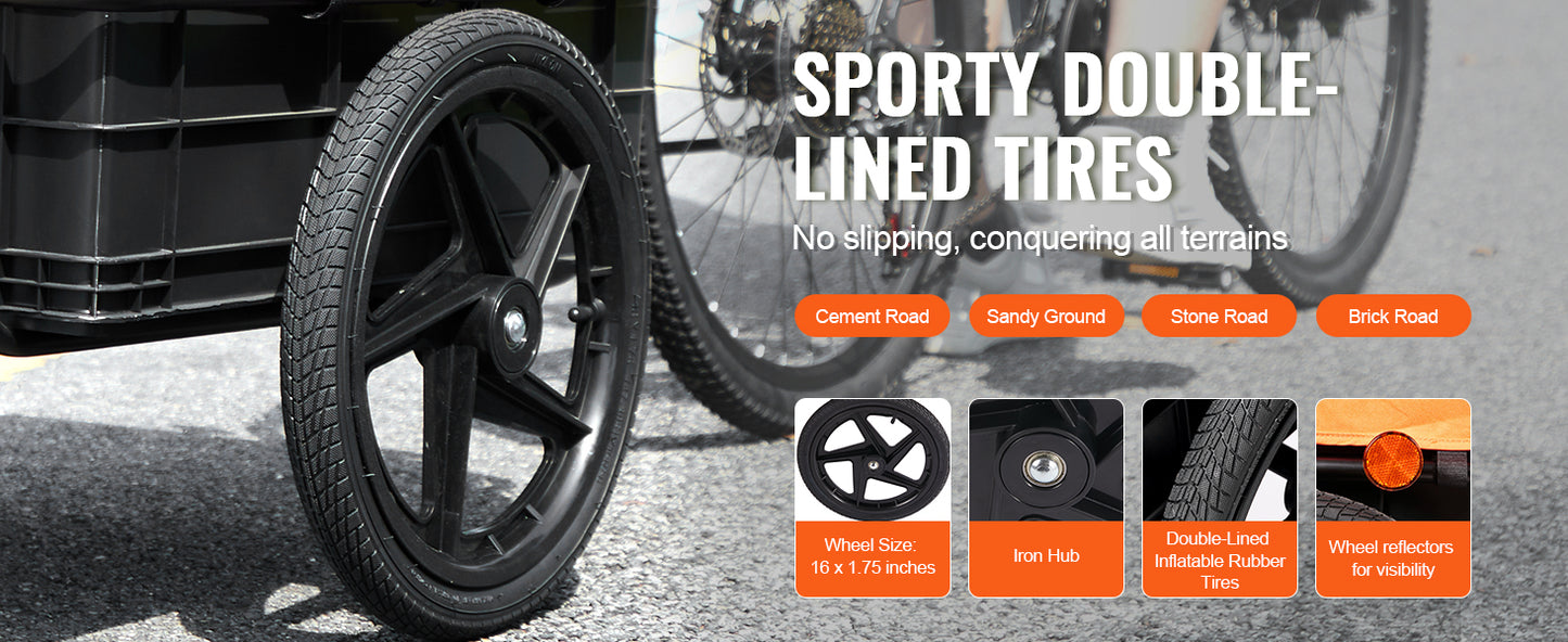 Ljustra 88Lbs Bike Cargo Trailer Foldable Bicycle Wagon with 16" Wheels