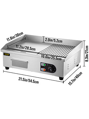 Ljustra Electric Griddle 14"-22" Teppanyaki Grill 1600W-3200W Stainless Steel