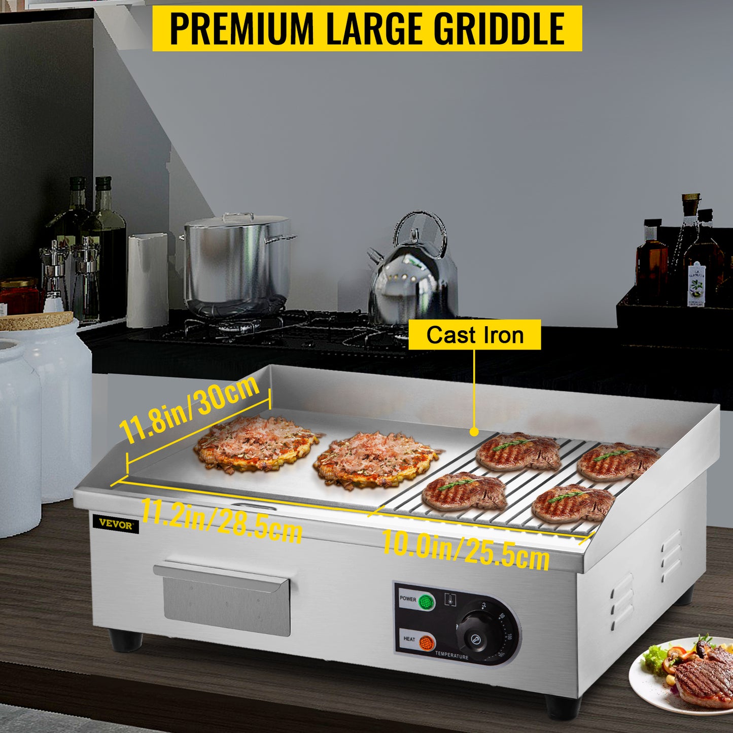 Ljustra Electric Griddle 14"-22" Teppanyaki Grill 1600W-3200W Stainless Steel