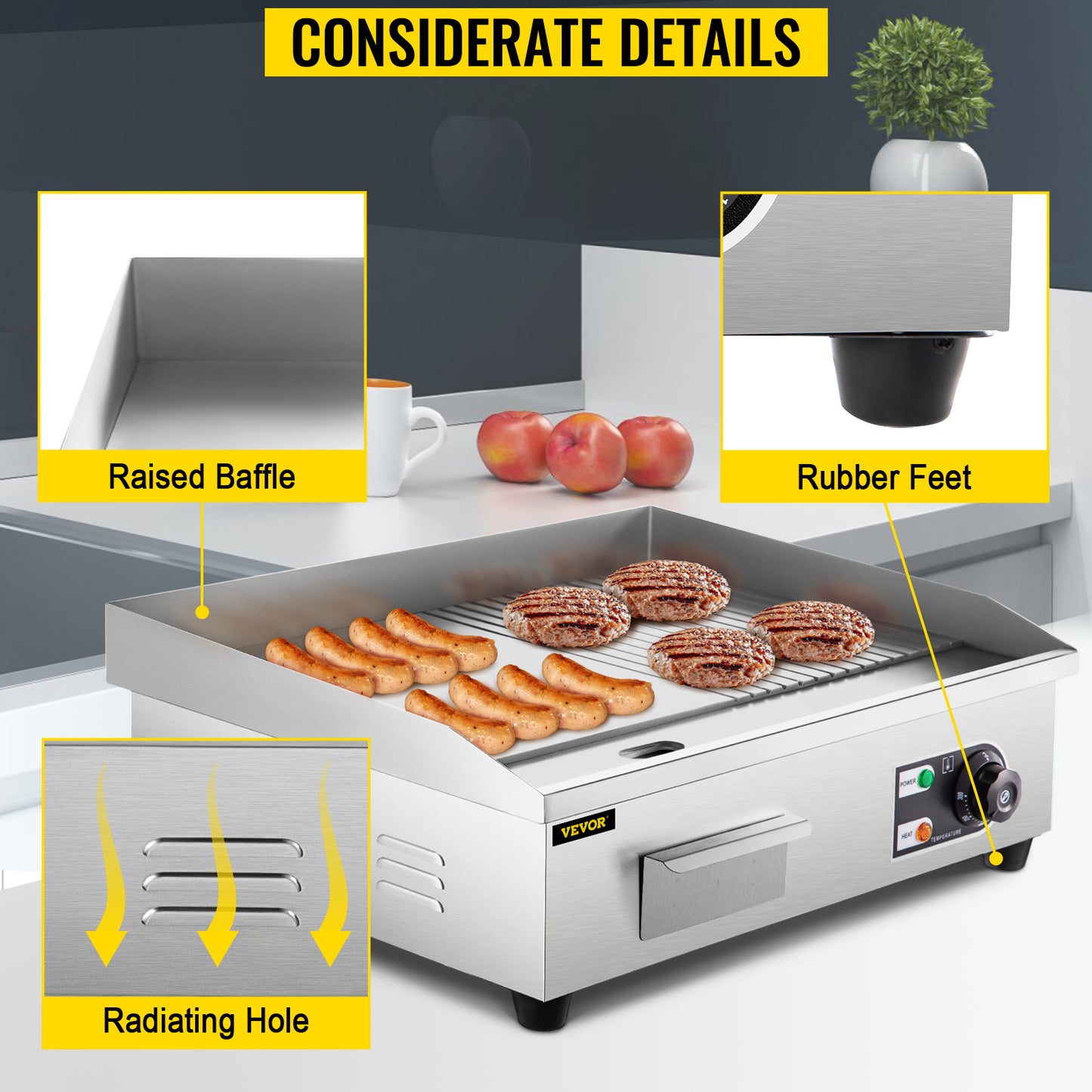 Ljustra Electric Griddle 14"-22" Teppanyaki Grill 1600W-3200W Stainless Steel