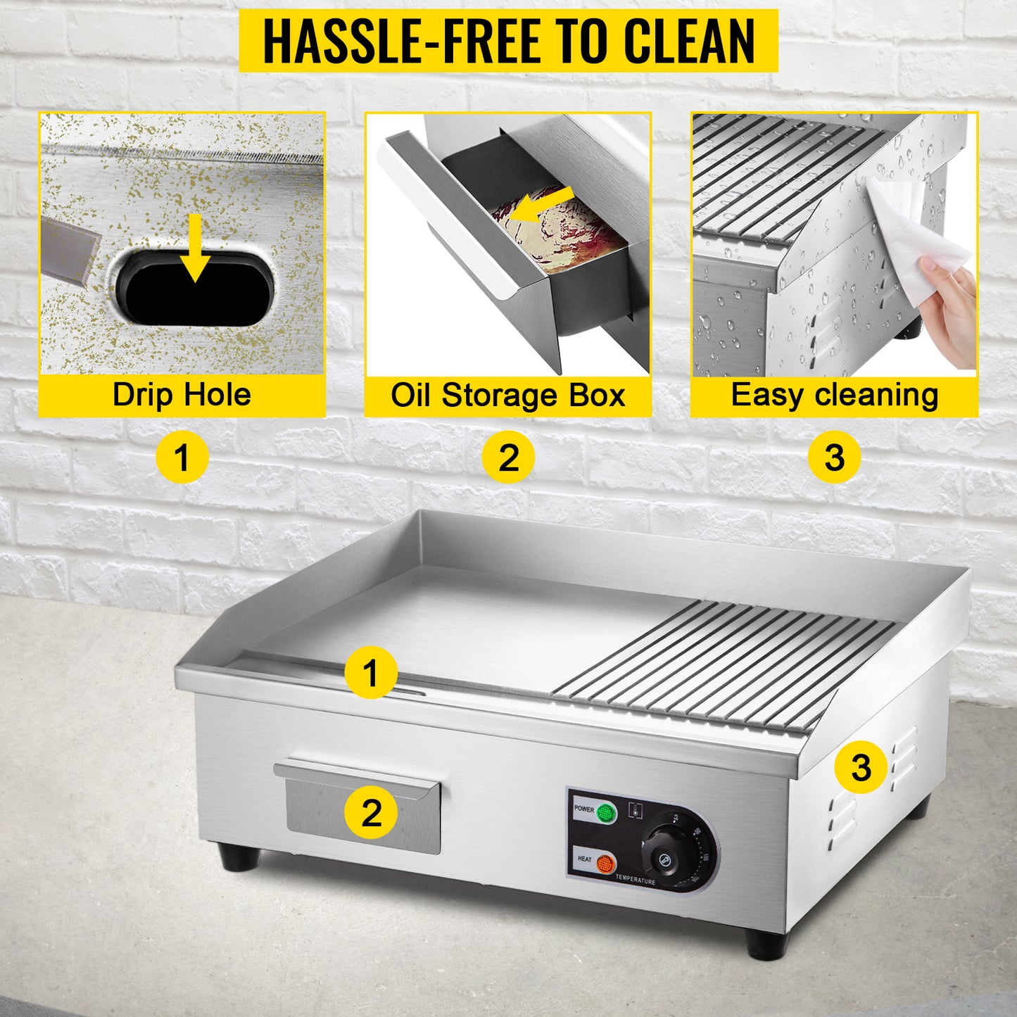 Ljustra Electric Griddle 14"-22" Teppanyaki Grill 1600W-3200W Stainless Steel