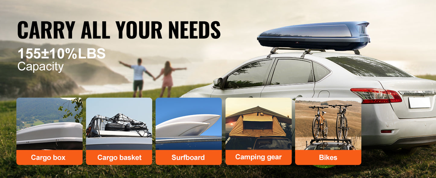 Ljustra 155LBS Roof Rack Crossbar Adjustable Aluminum Carrier