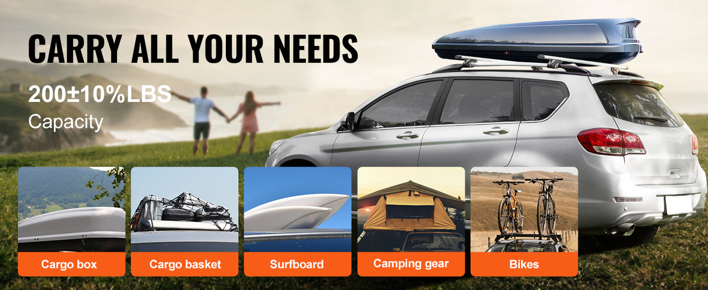 Adjustable Aluminum Roof Rack CrossBars Carrier for SUVs Sedans