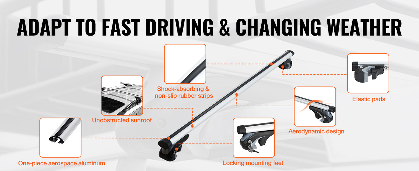 Adjustable Aluminum Roof Rack CrossBars Carrier for SUVs Sedans