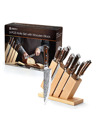 Ljustra 9PC High Carbon Stainless Steel Knife Set with Block and Handles