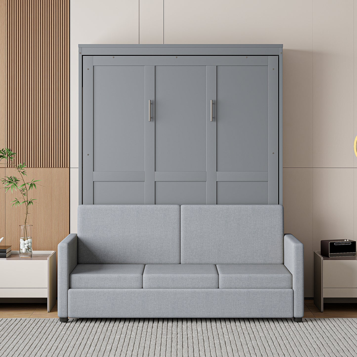 Gray Full Size Murphy Bed Space Saving Couch Sofa Wall Bed
