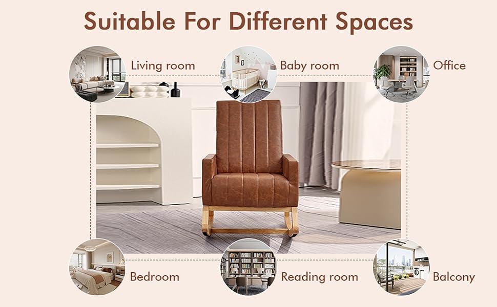 Rocking Chair Nursery Leather Upholstered Glider Modern Armchair USB Port