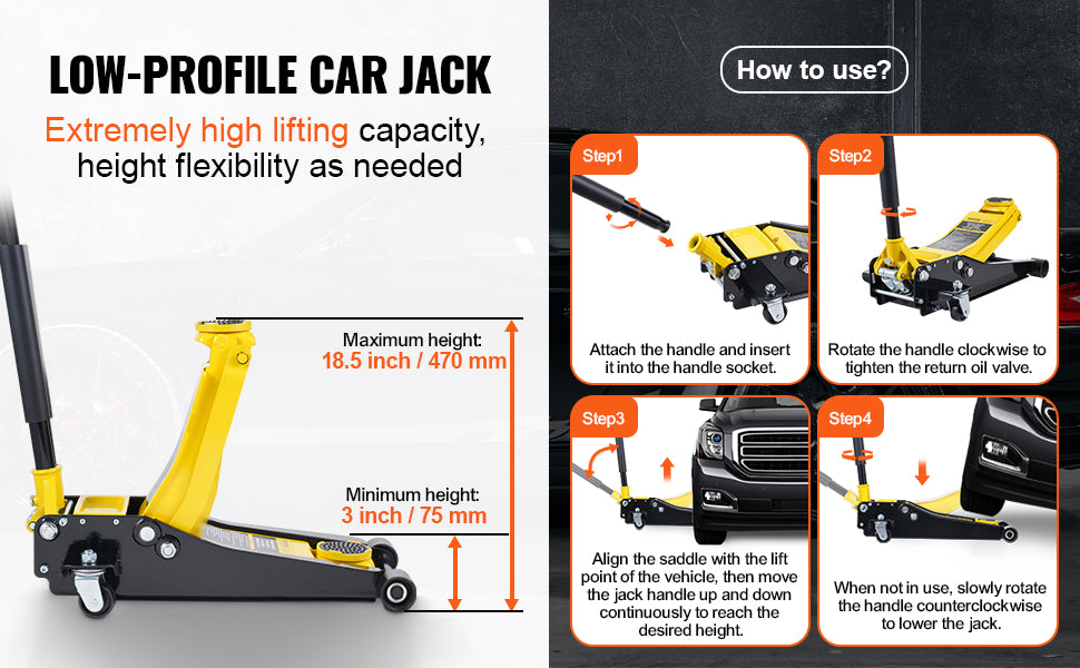Ljustra 2 Ton Low Profile Floor Jack Hydraulic Car Jack Quick Lift Pump