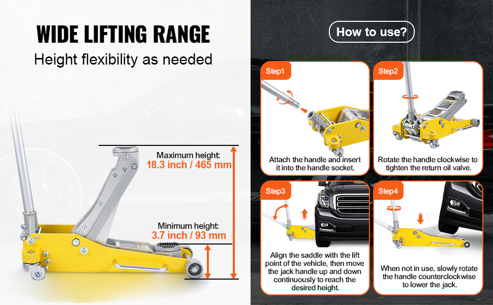 Ljustra Hydraulic Floor Jack 3 Ton Low Profile Aluminum Auto Repair Tool