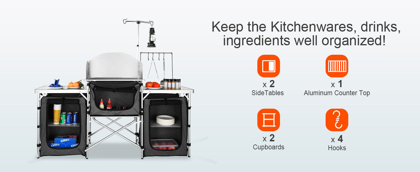 Ljustra Foldable Camping Kitchen Table Portable BBQ Picnic Storage Rack