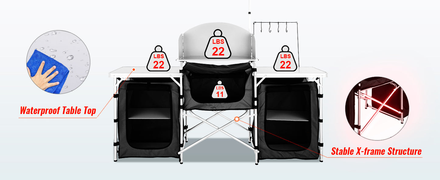 Ljustra Foldable Camping Kitchen Table Portable BBQ Picnic Storage Rack