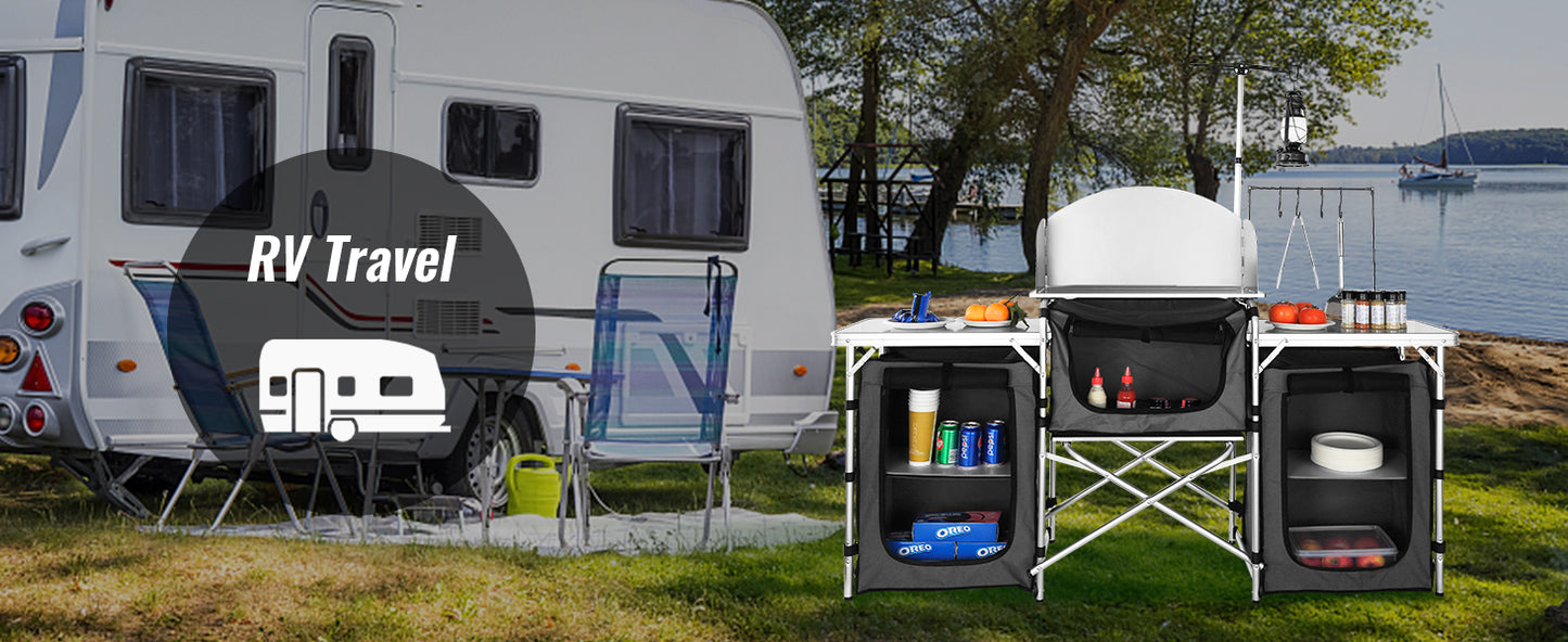 Ljustra Foldable Camping Kitchen Table Portable BBQ Picnic Storage Rack