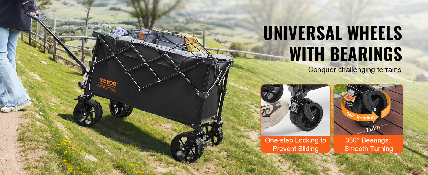 Ljustra Collapsible Folding Beach Wagon All-Terrain Wheels Drink Holder